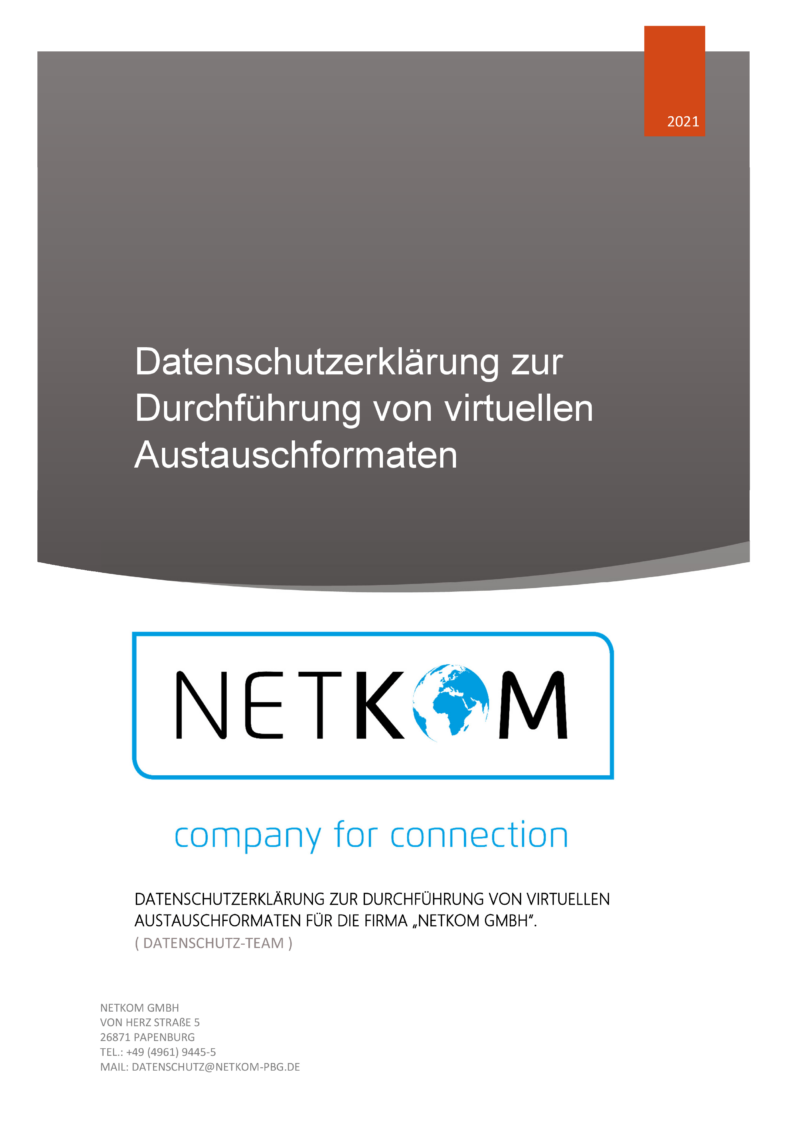 Datenschutzerklärung zur Durchführung von virtuellen Austauschformaten - Netkom GmbH-001