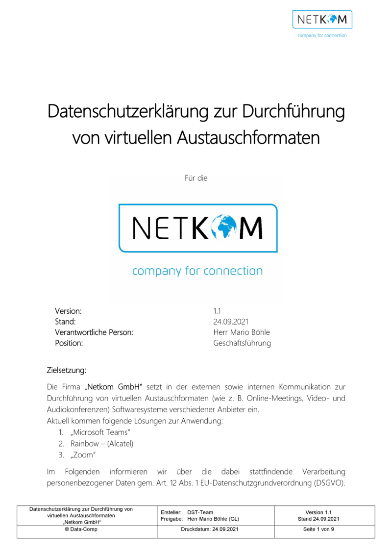 Datenschutzerklärung zur Durchführung von virtuellen Austauschformaten - Netkom GmbH-002