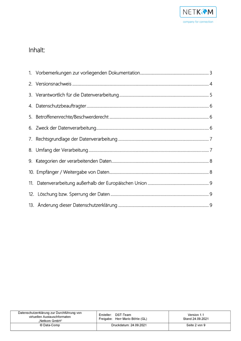 Datenschutzerklärung zur Durchführung von virtuellen Austauschformaten - Netkom GmbH-003