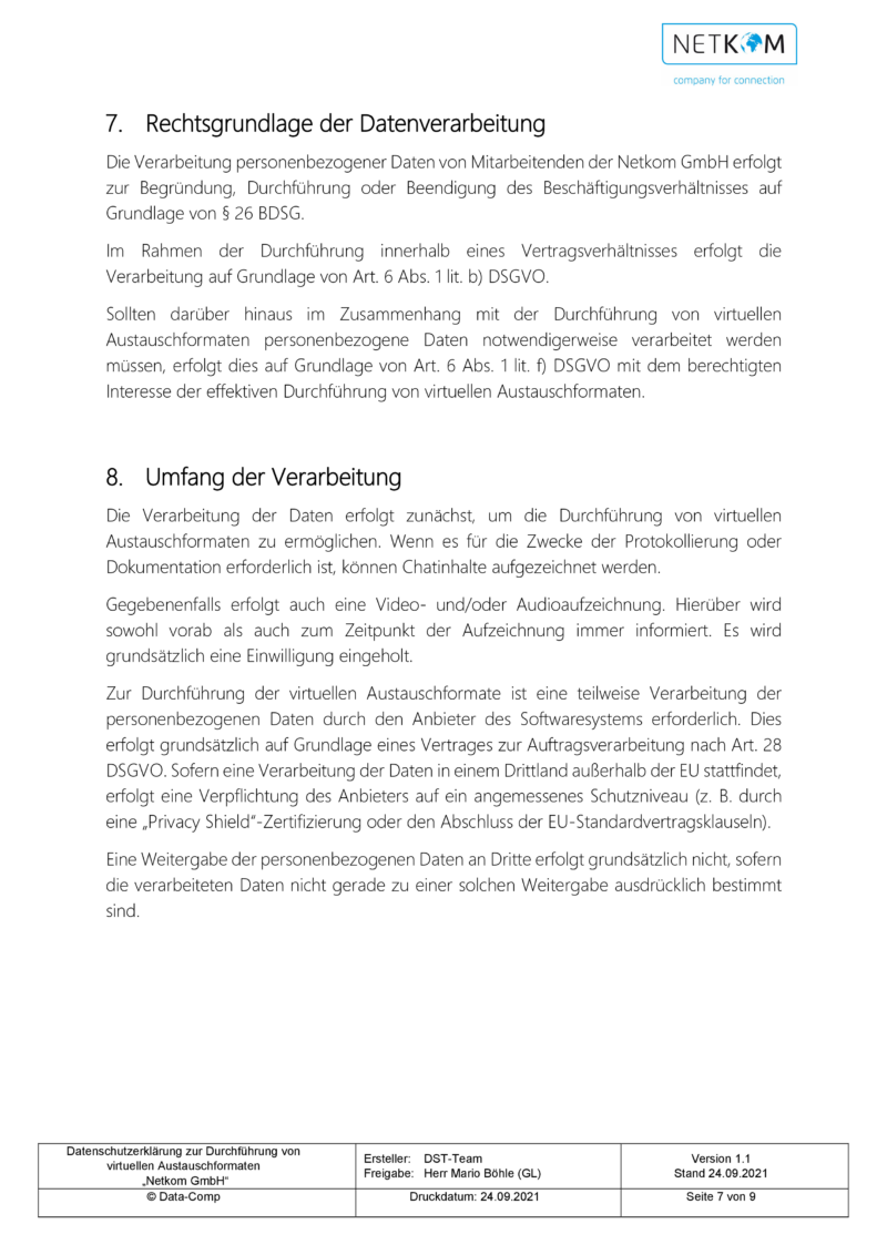 Datenschutzerklärung zur Durchführung von virtuellen Austauschformaten - Netkom GmbH-008